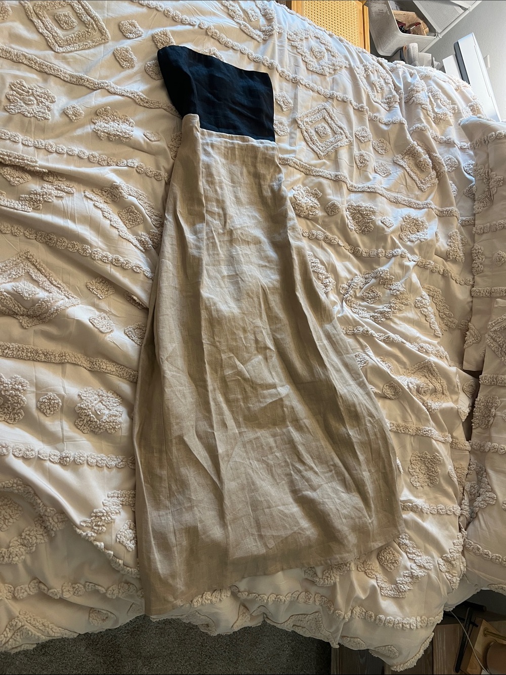 Maxi Linen-Blend Strapless Dress in Beige with Black Bodice LA BOUTIQUE